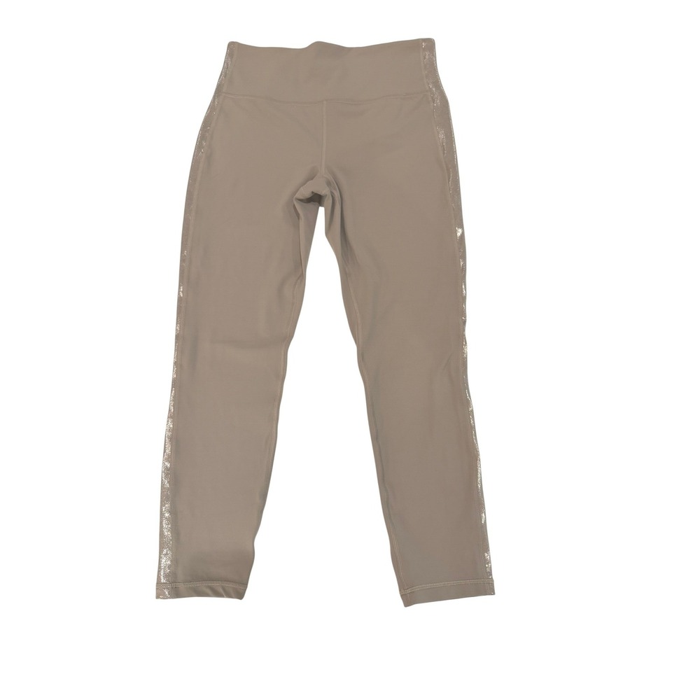 Athleta Elation Shine Sport Stripe 7/8 Tight Taupe Brown Metallic Leggings M